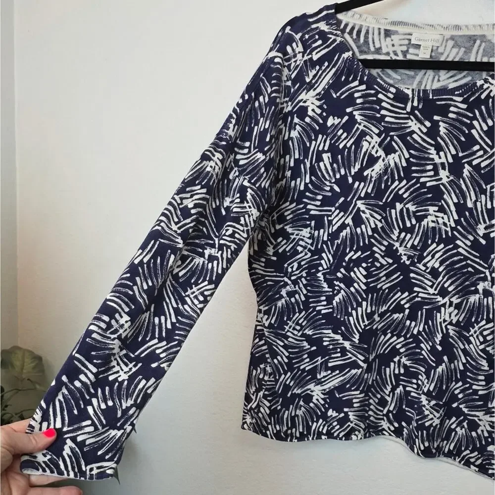 GARNET HILL Silk And Cotton Oversized Sweater Blue/White Classic Size M